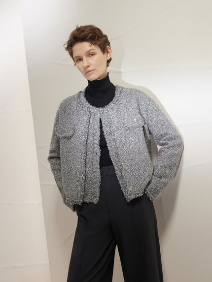 Cardigan en tricot à col rond et manches longues gris