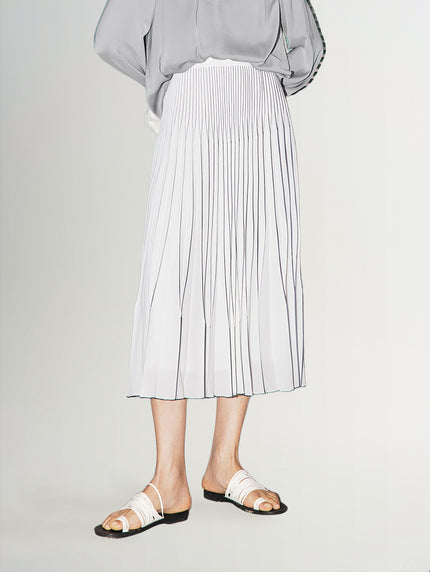 Women's Original White Elastic Waist Knife Design Middle Length Skirt