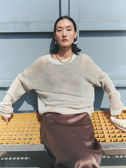 Load image 1 in gallery view. Linen Openwork Sweater