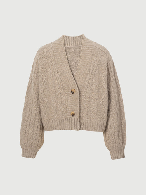 Load image 1 in gallery view. Brown cashmere cardigan, V-neck, buttoned