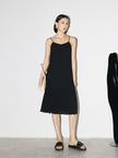 Women's Black V Neck Silver Tiny Shiny Fabric Slip Dress