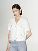 Women's Original White V Neck Texture Fringes Shoulder Pad Short Jacket