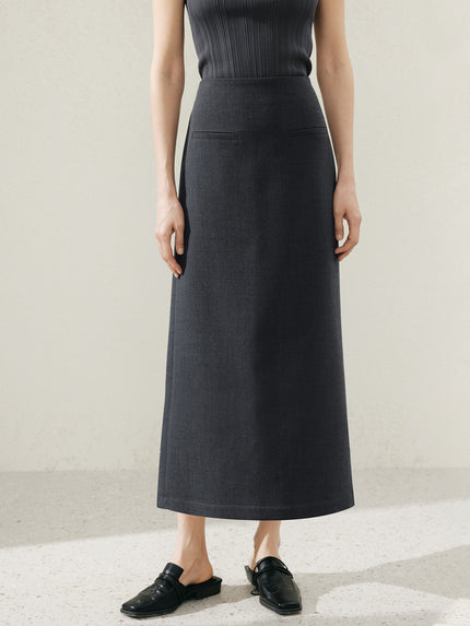 Women's Gray High Waist 100% Wool Skirt