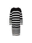 Women's Black White Stripe Turtleneck Long Sleeve Sweater Dress