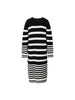 Women's Black White Stripe Turtleneck Long Sleeve Sweater Dress