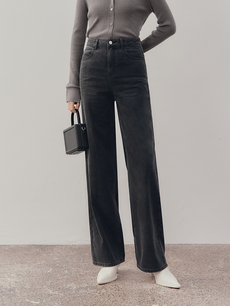 Women's Classic Dark Gray Wide Leg Denim Jeans