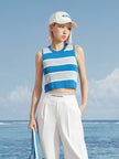 Women's Blue Stripe Round Neck Knitted Top