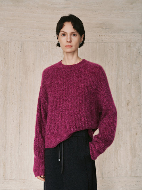Load image 1 in gallery view. Magenta Vertical-Rib Silk-Cashmere Sweater