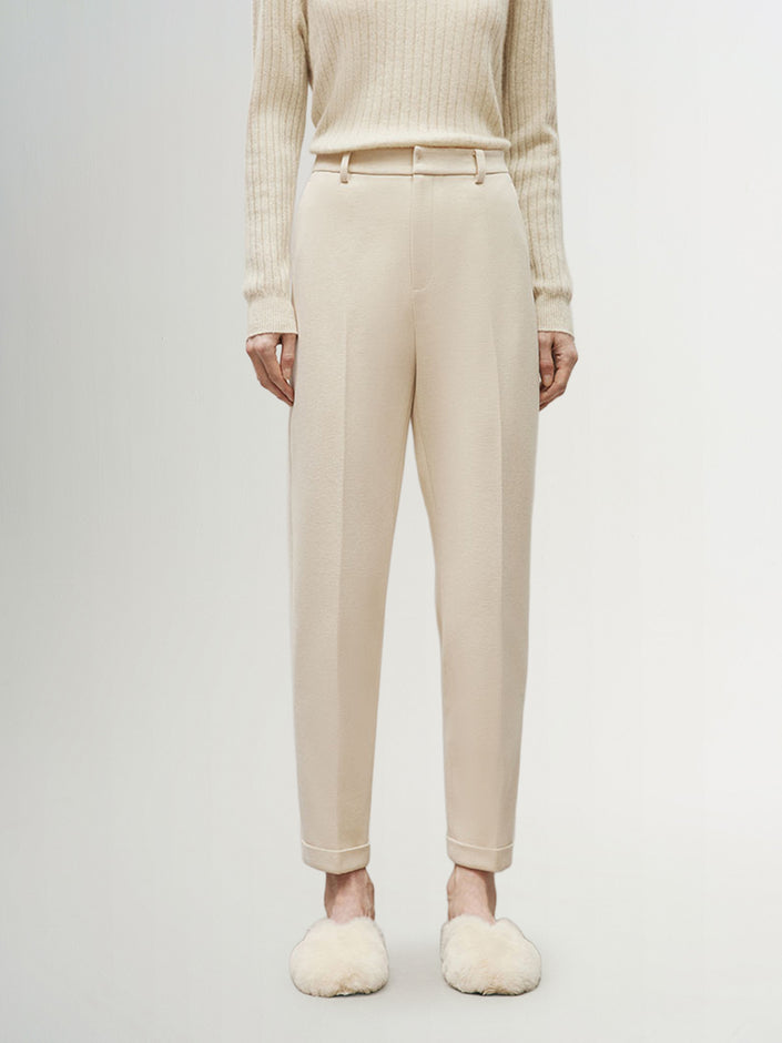 Pantalon d'hiver droit à jambe étroite, blanc