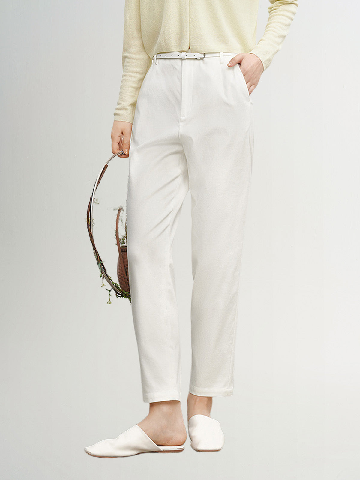 Women's Summer White Small Leg Casual Trousers