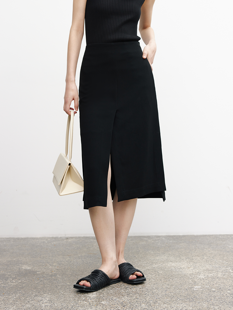 Women's Black Acetate Fiber A-Line Straight Fit Smooth Skirt