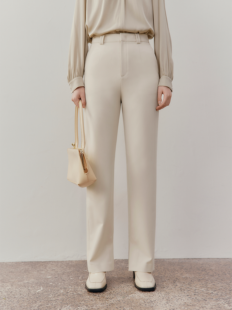Women's Beige Straight Fit Slit Design Trousers