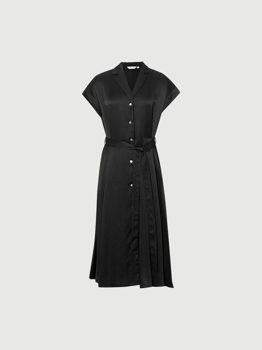 Collared V Neck Pure Silk Dress