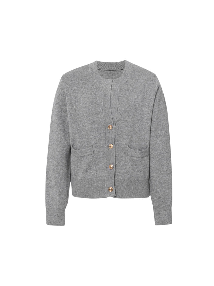 Cardigan gris à col rond et manches longues en laine