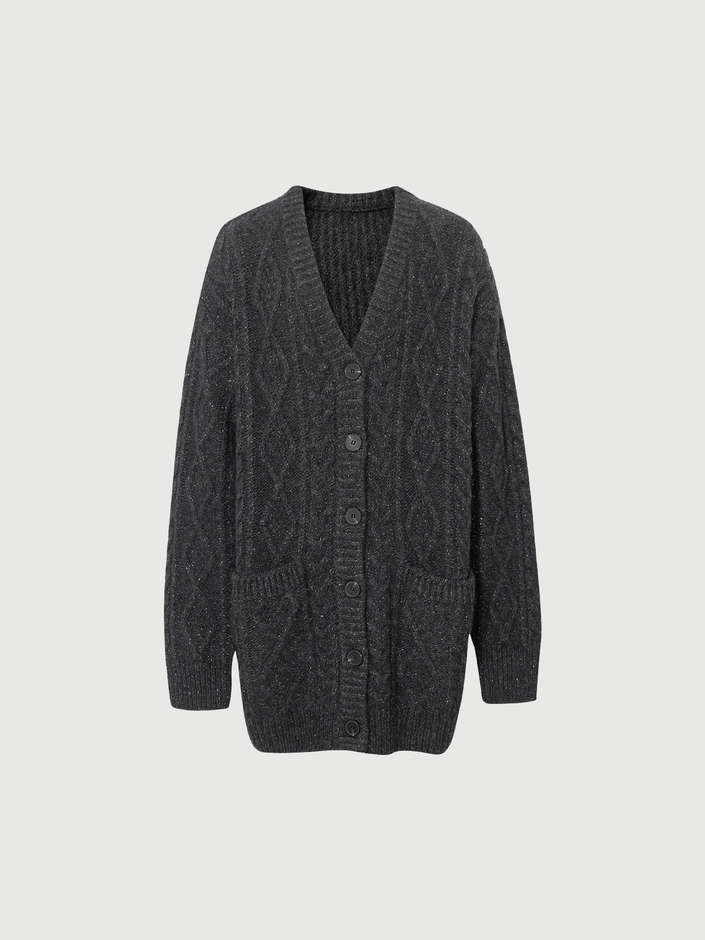 Long black alpaca wool cardigan