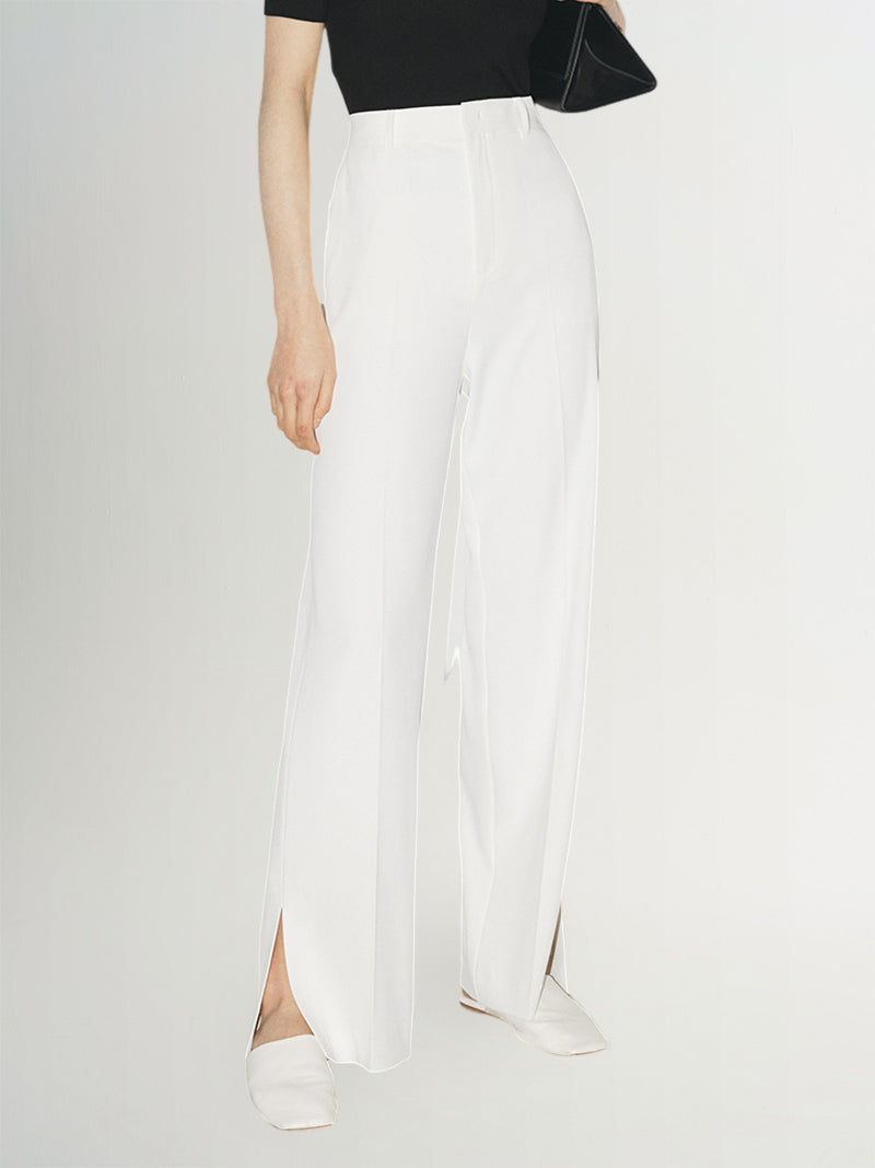 Women's White Straight Fit Slit Design Trousers
