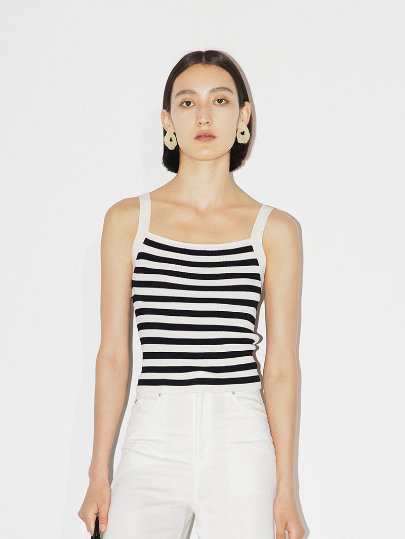 Women's White Black Stripe Camisole Short Top