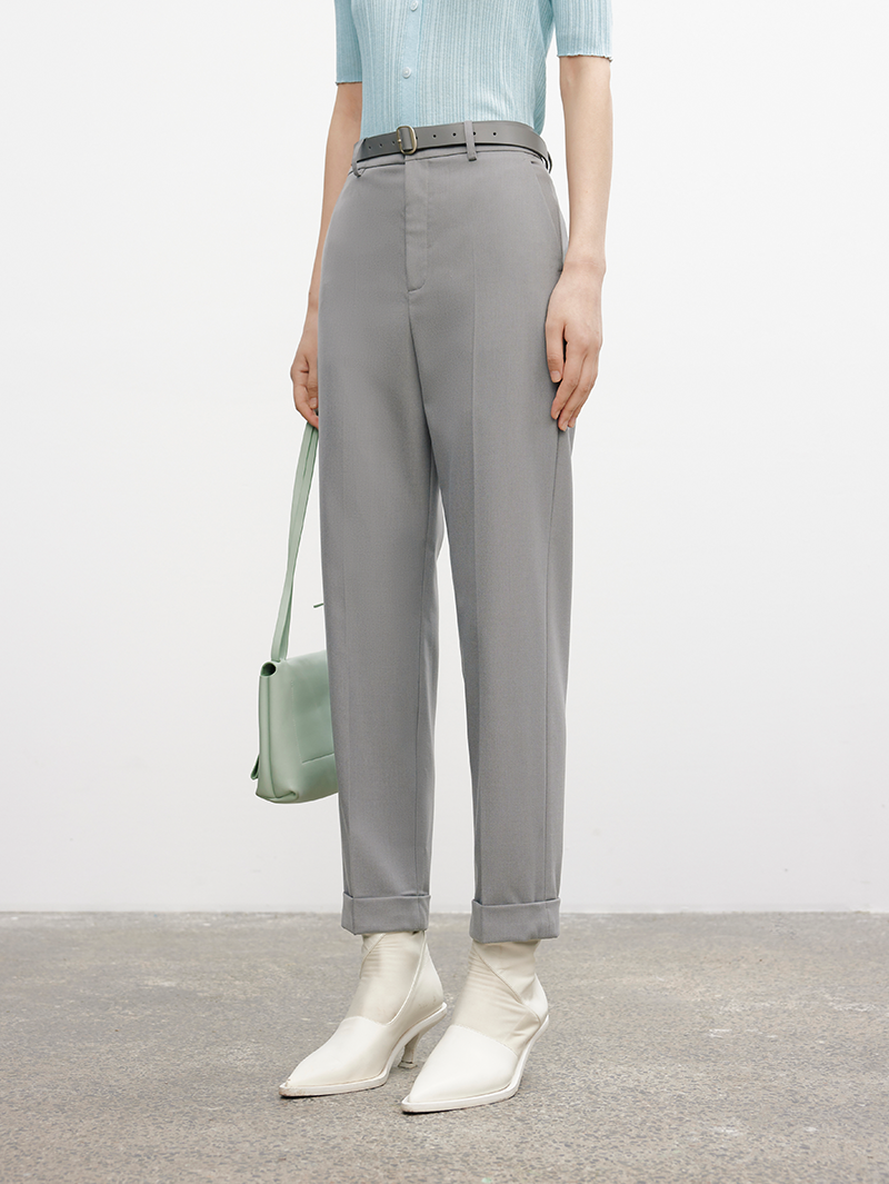 Women's Light Gray Small Leg Wool Trousers