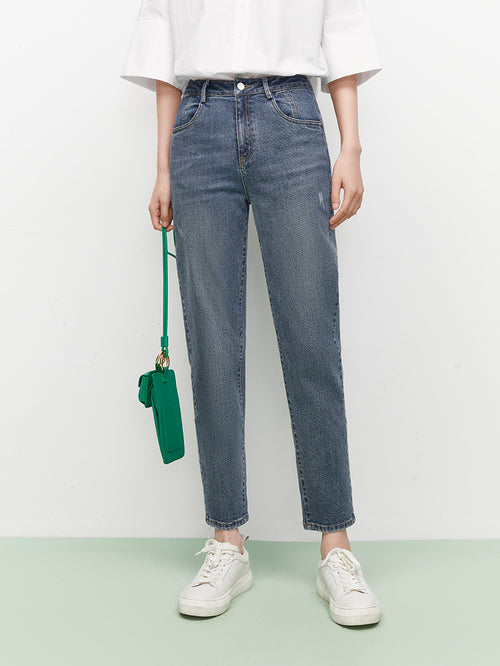 Load image 1 in gallery view. Dark blue cotton straight jeans