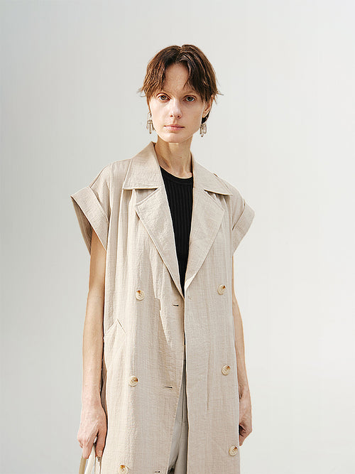 Load image 1 in gallery view. Women's Light Khaki Notch Lapel Short Sleeves Double Breasted Dress