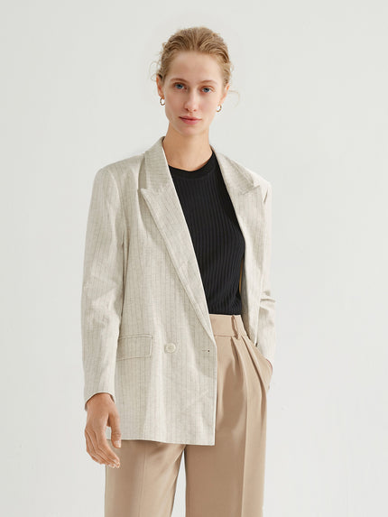 Linen Striped Peak Lapel Blazer