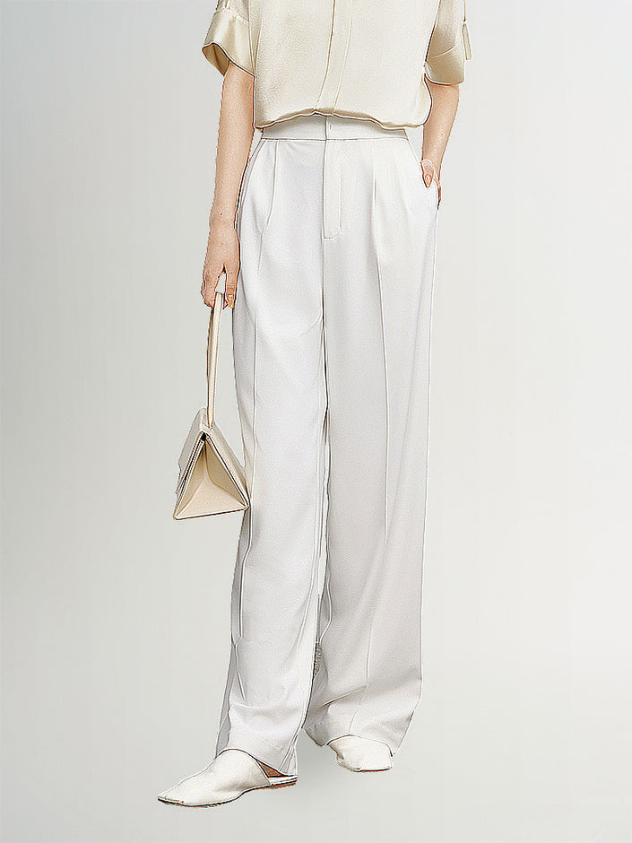 Women's White Loose Fit Straight Fit Light Summer Trousers