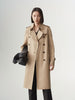 Women's Khaki Double Breasted Long Trench Coat Belt