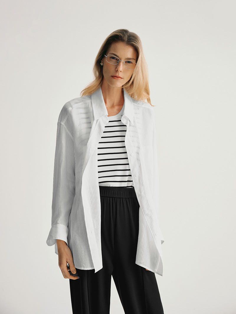 Women's White Pinstripe Long Sleeves Shirt