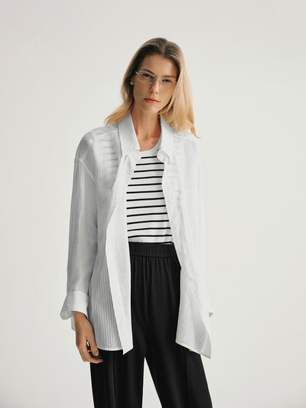 Women's White Pinstripe Long Sleeves Shirt