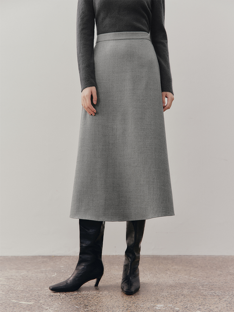 Women's Pearl Gray Sheep Woolen Flare Dress Skirt