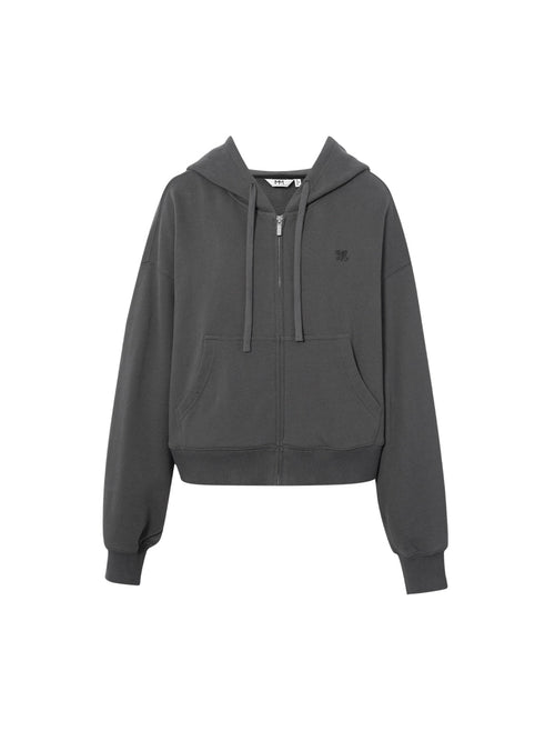 Carica immagine 1 in visualizzazione galleria. Veste grise à capuche grise zippée
