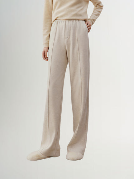 Women's Winter Beige Wide Leg Drawstring Waist Trousers