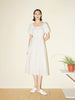 Women's Light Beige Square Neck Puff Sleeves Breathable Summer Dress
