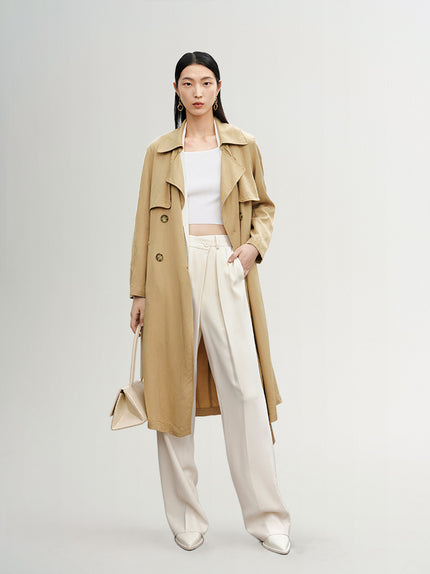 Women's Khaki Breasted Belted Trench Coat