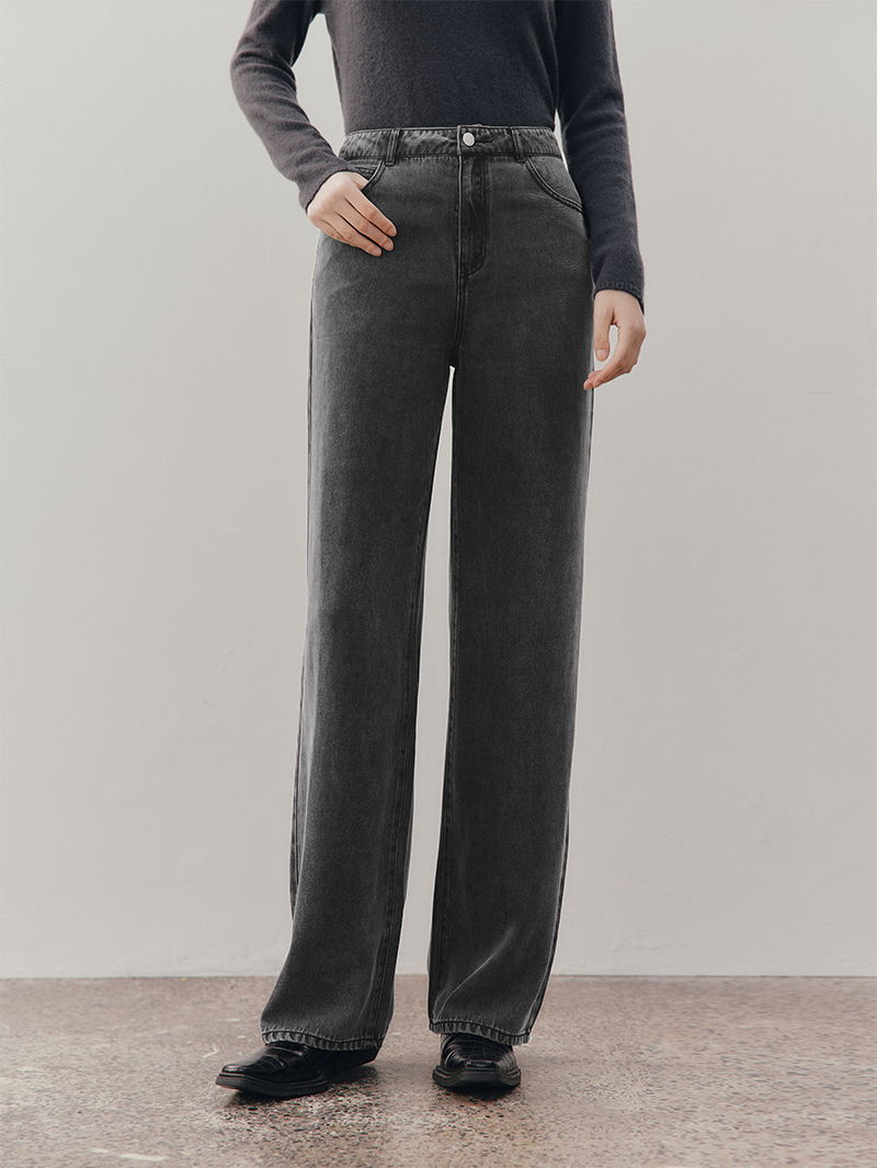 Women's Gray Wide Leg Jeans Pants