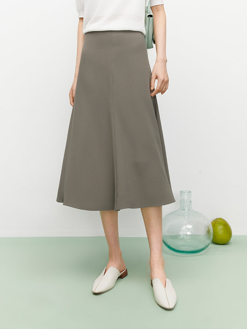 Women's Gray Flounce Fit Middle Length Skirt