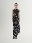 Black floral print halter neck dress