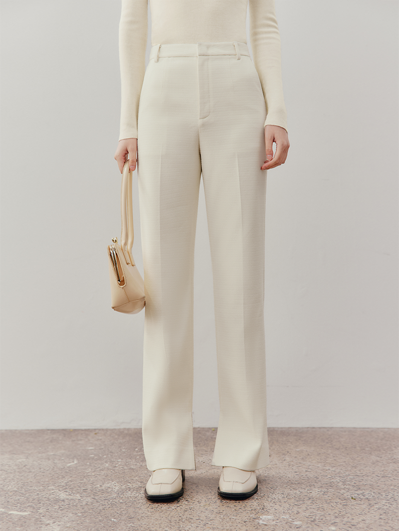 Women's Off-white Straight Fit Tweed Trousers