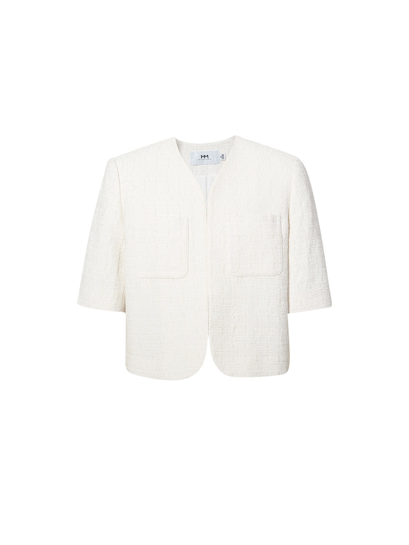 Women's Beige V Neck Short Sleeves Summer Short Jacket