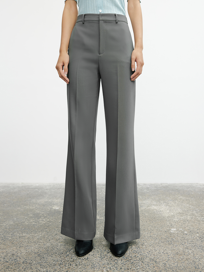 Women's Gray Smooth Slightly Flare Suit Pants