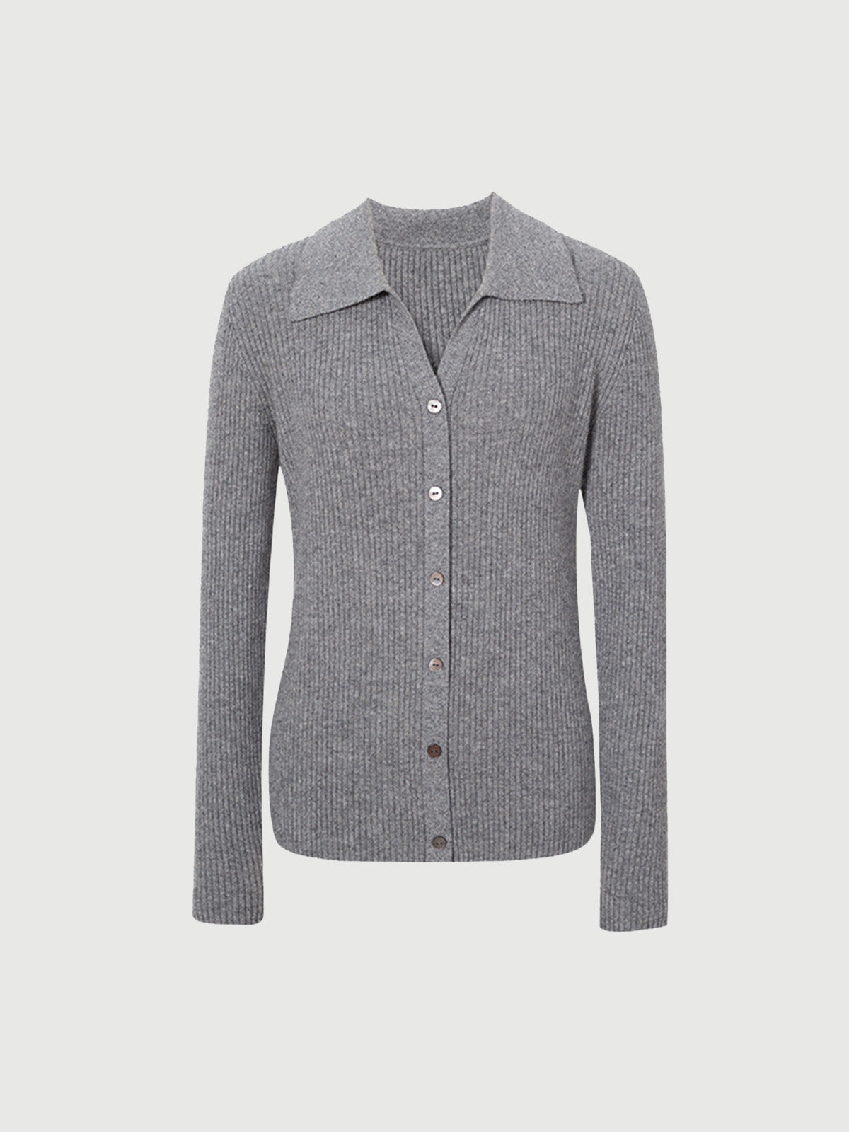 Dark gray cashmere sweater with a V-neck polo neck