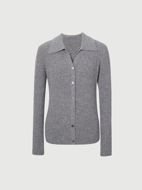 Load image 1 in gallery view. Dark gray cashmere sweater with a V-neck polo neck