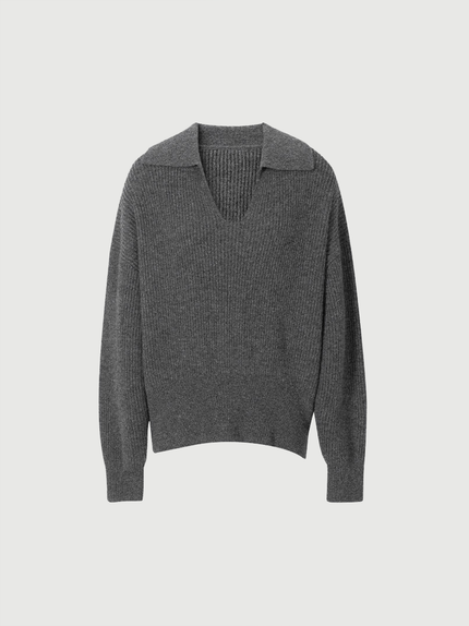 Pull en laine de mouton gris foncé à col V