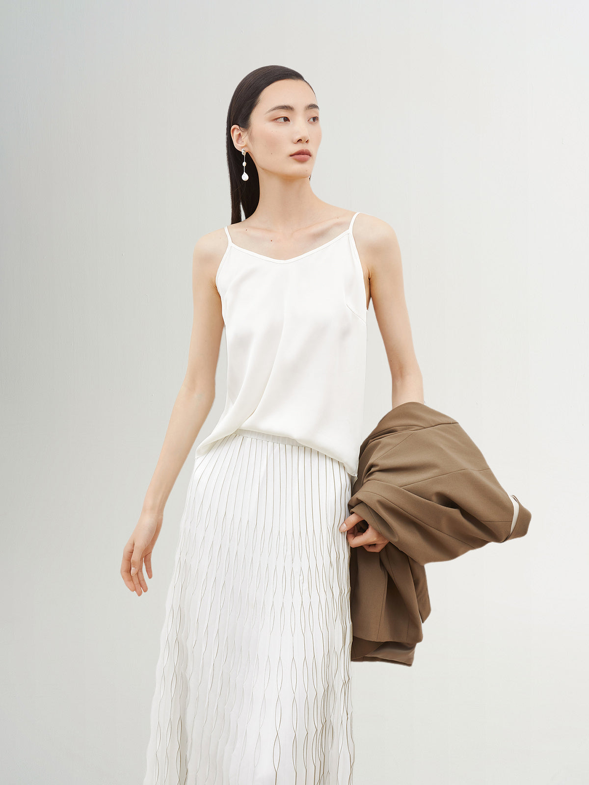 Sleeveless silk top, white, summer