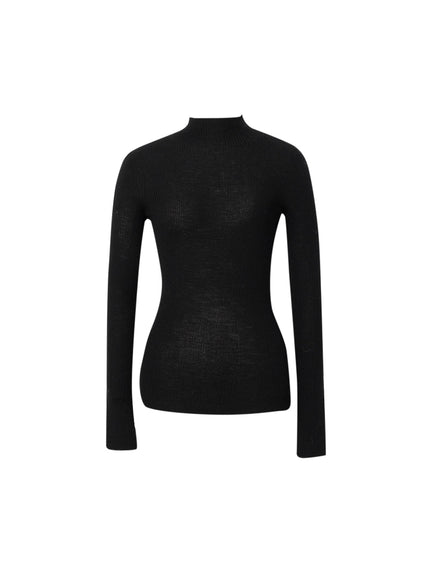 Pull slim fit en laine de mouton, noir, manches longues