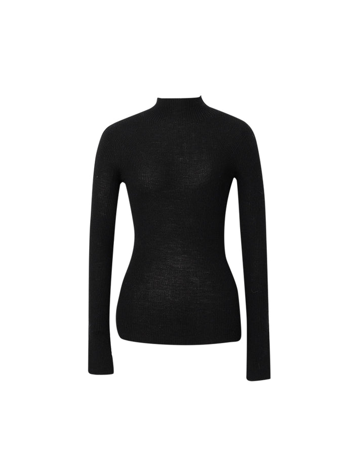 Pull slim fit en laine de mouton, noir, manches longues