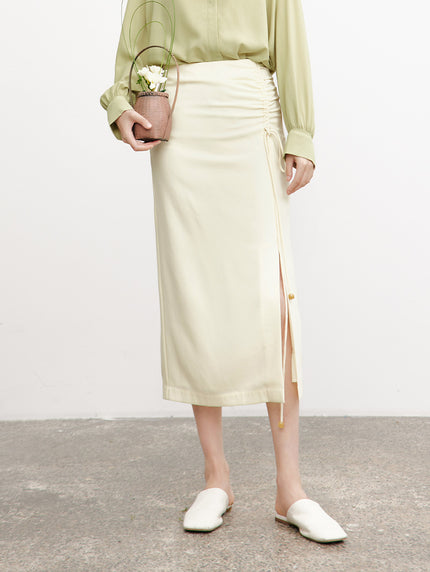 Women's White Acetate Straight Fit High Waist Warp Skirt