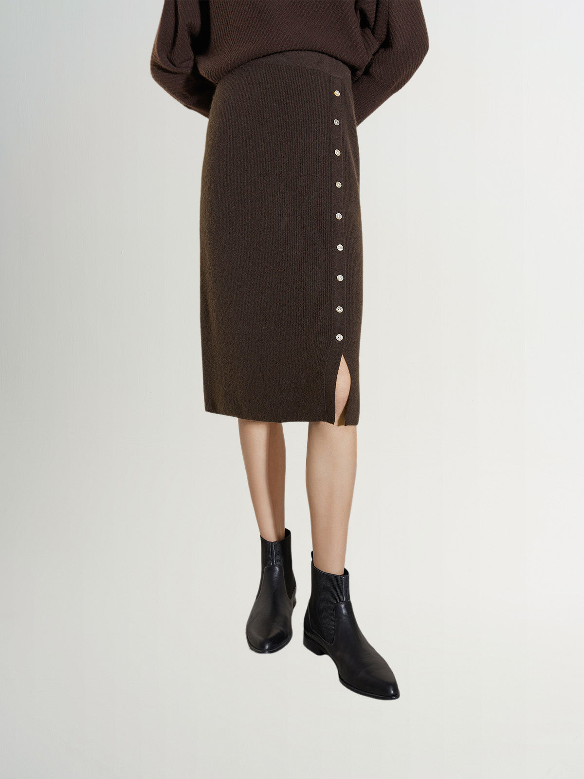 Women's Winter Brown Straight Fit Cashmere Knit Skirt