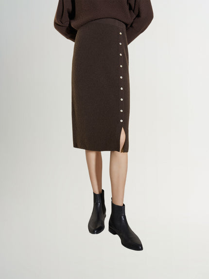 Women's Winter Brown Straight Fit Cashmere Knit Skirt