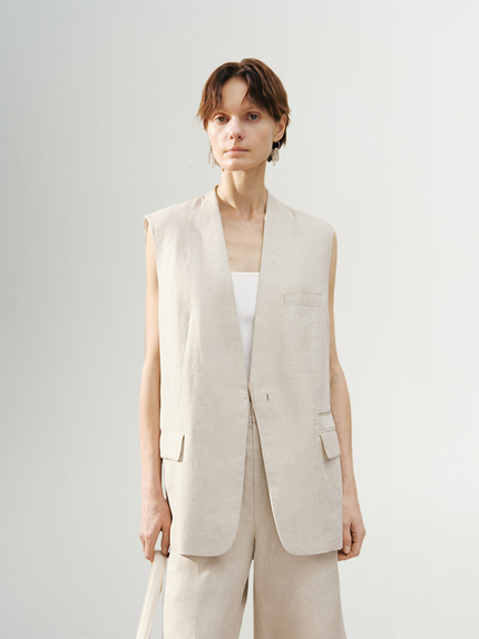 Women's Light beige 100% Linen Vests